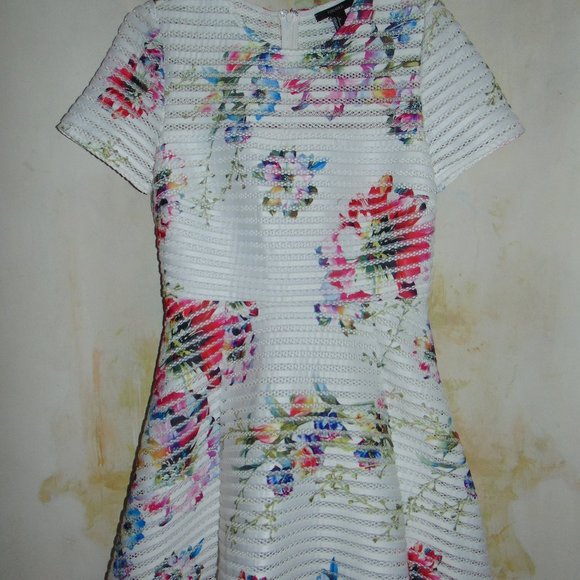 Forever 21 Multicolor Floral White Mini Full Dress With Mesh Striped Large Women - Picture 1 of 10